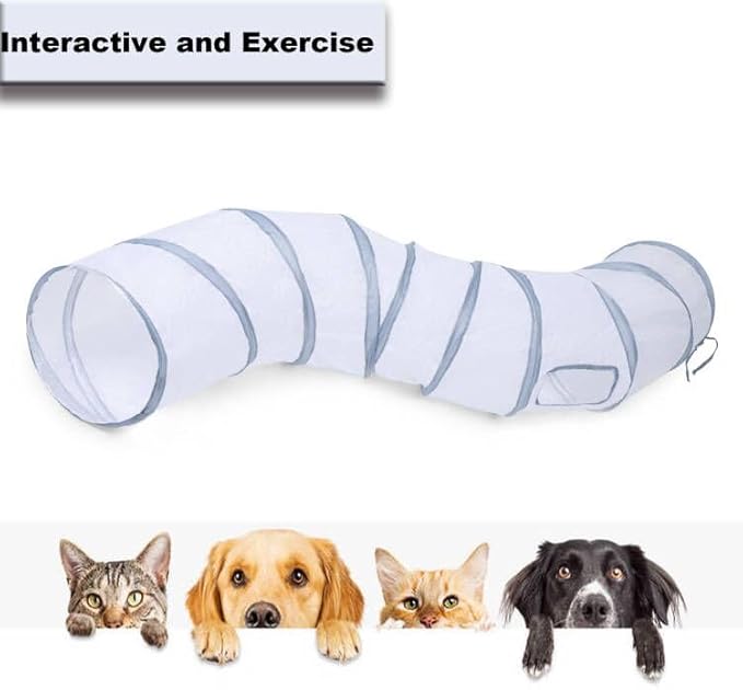 Cat Tunnel Tube Toys，Tunnels for Indoor Cats, S-Shape White Collapsible Interactive Toy with Balls for Rabbits, Kittens, Ferrets, Puppy