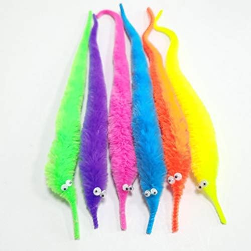 12PCS Fuzzy Worms, Fuzzy Worm Toys, String Worm Pets Fuzzy Worms On String Bulk Trick Toy Party Favors for Kid Cat (6 Colors)