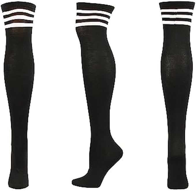 ATHX 6 Pairs Women's High Thigh Socks Striped Over Knee Stocking Leg Warmer High Socks for Daily Wear and Cosplay
