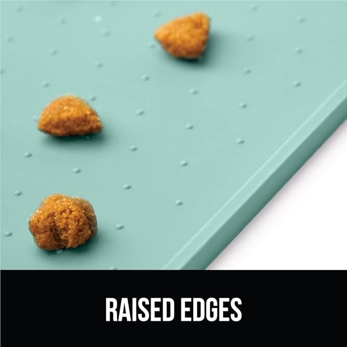 GORILLA GRIP 100% Waterproof Raised Edge BPA Free Silicone Pet Feeding Mat, Dog Cat Food Mats Contain Spills Protects Floors, Placemats for Cats and Dogs Water Bowl, Pets Accessories 28x18 Mint