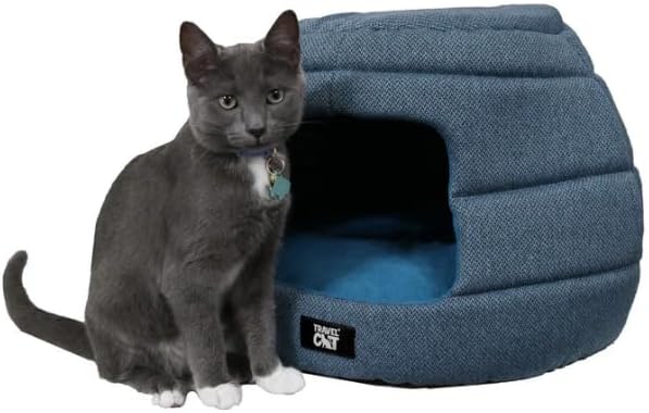 Travel Cat Meowbile Indoor Cat House - 25x18x17 inches Premium Convertible and Durable Hideaway Cat Bed and Cave (Blue, Medium)