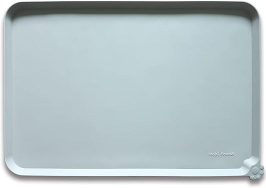 Hoki Found XX-Large Silicone Pet Food Mats Tray - Non Slip Pet Dog Cat Bowl Mats Placemat - Pet Water Mats for Carpet -Dog Pet Cat Feeding Mat - Waterproof Dog Cat Food Mats -Battleship