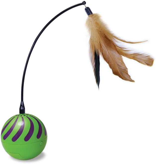 SmartKat (2 Count) Feather Whirl Electronic Motion Wand Cat Toys, Includes (2) Extra Wands, Battery Powered - Green, 2 Count