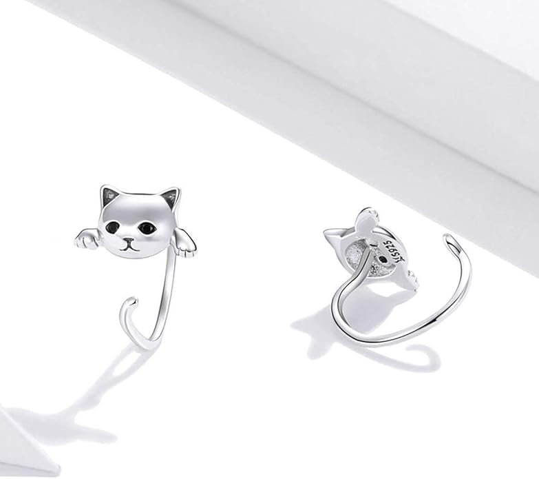 BISAER 925 Sterling Silver Half Huggie Hoop Earrings Cute Cat Dog Panda Animal Earrings for Women Jewelry Gifts