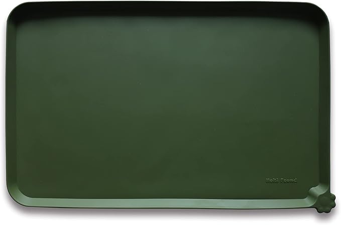 Hoki Found XX-Large Silicone Pet Food Mats Tray - Non Slip Pet Dog Cat Bowl Mats Placemat - Dog Pet Cat Feeding Mat - Waterproof Dog Cat Food Mats -Pet Water Mats for Carpet - Dark Olive