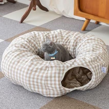 Premium Design Patent, Suitable for Multiple Cats to use at Once, Including cat Toys, cat Tunnel, cat mat, cat Tunnel Bed – Suitable for Small, Medium, and Large Cats. Cat Playground._Beige
