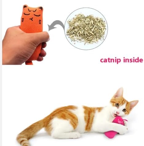 Catnip Filled Cartoon Mice Cat Teething Chew Toys, Set of 5, Bite Resistant