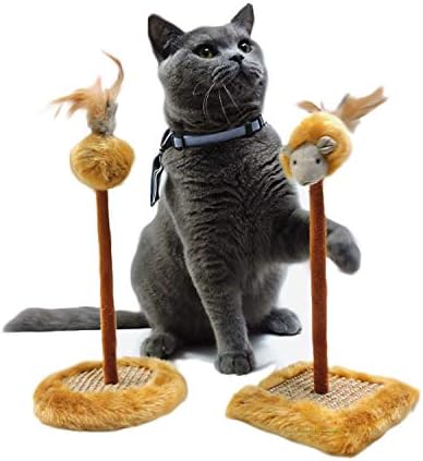 OWLFAVO Mouse with Feather Interactive Motion Cat Toy, 2 in 1 Fun Swing Spring Teaser with Squeak Sound, Soft Natural Feather for Exercise, Fur Mice Pet Game for Cats and Kitten