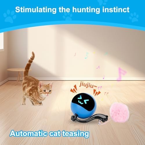 Interactive Cat Toy Ball,Simulated Hunting Remote Control Cat Toy,Electric Cat Automatic Ball Fast Rolling in Pouch, Motion Activate Chirping Hide and Seek Cat Toy (Blue Ball)