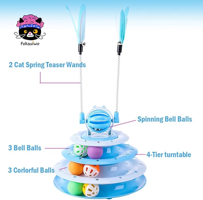 Kitten Toys, Interactive Cat Toys for Indoor Cats, Cat Puzzle Toy, Kitty Toys,cat Toys for Bored Indoor Adult Cats, Cat Ball Toy, Cat Tower with 2 Cat Teasers (Blue)