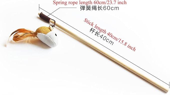 Artshu 6pcs/lot 40cm Pet Cat Teaser Toys Feather Linen Wand Cat Catcher Teaser Stick Cat Interactive Toys Wood Rod Mouse Toy with Mini Bell