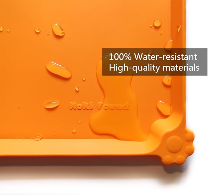 Hoki Found Silicone Pet Food Mats Tray - Non Slip Pet Dog Cat Bowl Mats Placemat - Dog Pet Cat Feeding Mat - Waterproof Dog Cat Food Mats -Pet Water Mats for Carpet -Orange