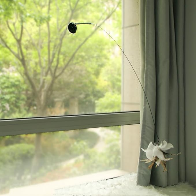 Powerful Suction Cup Handheld Teaser Wand Toy, Cat Feather Toys Interactive Cats - with Bell for Kitty Kitten Scratching Exercise Indoor