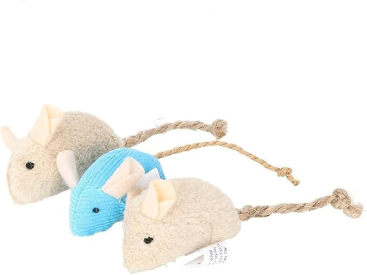 3Pcs Blue Khaki Pets Interactive Playing Toys, 3Pcs Plush Simulation Rat Mouse Scratch Bite Chewing Toy for Pet Cat Kitten, Cat Mice and Animals Toys
