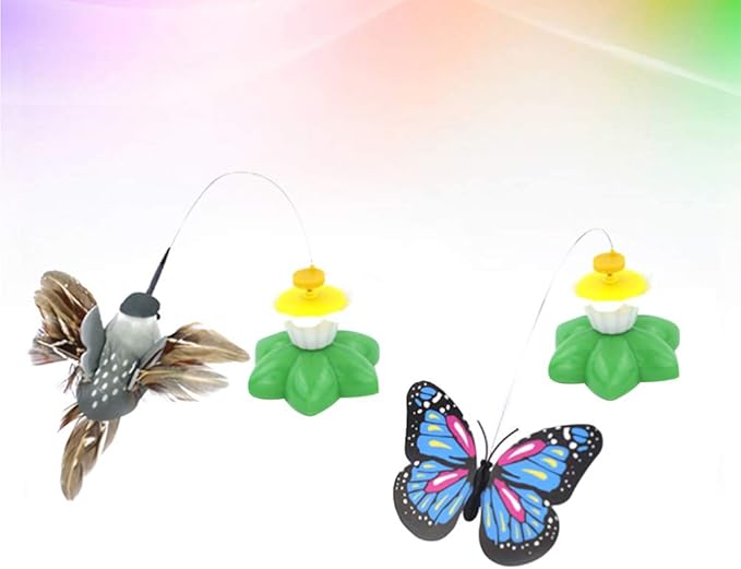 Ipetboom Pet Cat Toys 2 Pcs Automatic Interactive Kitten Toy, Cat Wand Toy Hummingbird Butterflies Cat Teaser Self Rotating Cat Toy Pet Teaser Stick for Cat Kitten
