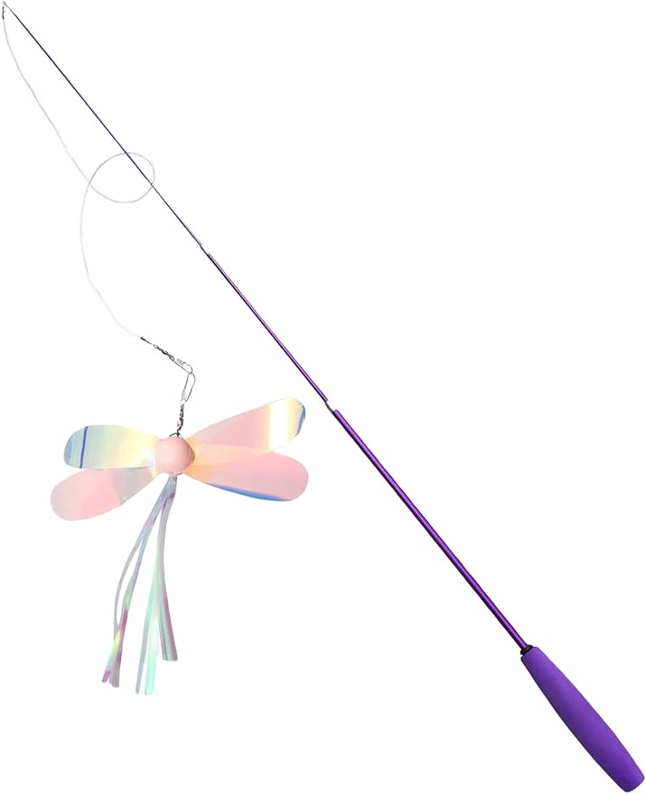 QWINEE 1pc Dragonfly Cat Teaser Wand Toys Interactive Cat Toy for Indoor Cats Kitty Kitten Purple One Size