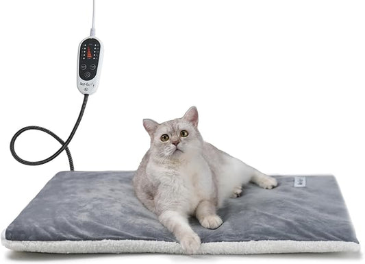 Rest-Eazzzy Cat Heating Pad, Cat Bed with Removable Cover Heated Cat Bed 5 Level Timer and 5 Level Temperature, Cat Beds for Indoor Warming Mat for Cat Dog (Heat pad, Pure-Grey,L)