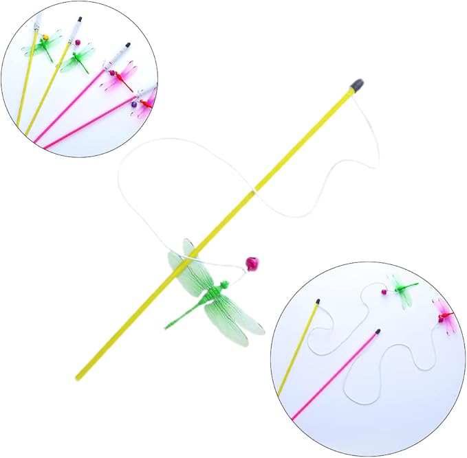 Cat Wand Toys,Interactive Cat Toys for Indoor Cats Adult Kitten,Funny Cat Sticks Pet Interactive Cat Toys with Dragonfly Bell Toys for Kitten Playing(2 Pc)
