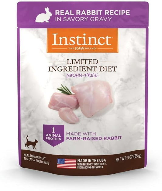 Instinct Limited Ingredient Diet, Natural Wet Cat Food Topper, Grain Free Recipe - Real Rabbit, 3 oz. Pouches (Pack of 24)