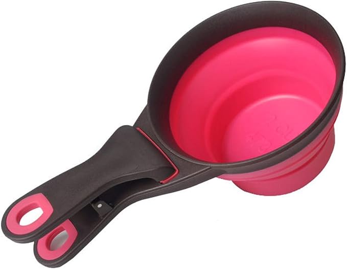 Collapsible Pet Scoop Silicone Measuring Cups Set Sealing Clip 3 in 1 Multi-Function Scoop Bowls Bag Clip for Dog Cat Food Water Set of 2 (1 Cup & 1/2 Cup Capacity) (Multicolor)