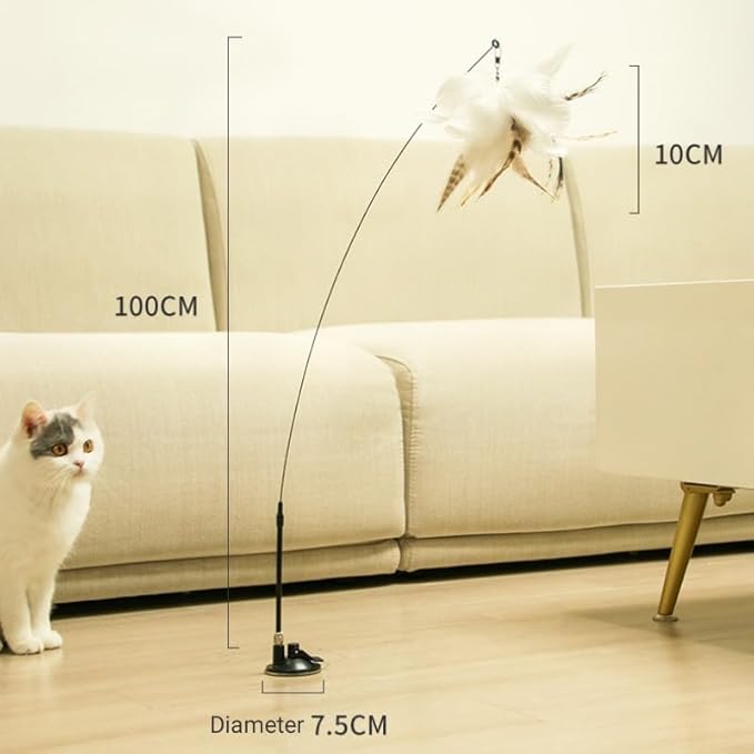 Powerful Suction Cup Handheld Teaser Wand Toy, Cat Feather Toys Interactive Cats - with Bell for Kitty Kitten Scratching Exercise Indoor