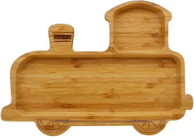 4913, Bamboo Train Shaped Food Plate for Snacks Appetizer Fruit Vegetable | Children Meal Plate | Picnic Kitchen Party | Eco-Friendly Plates, 11"x7.75", 2 Pack
