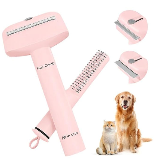 L&W BROS. 3-in-1 Cat Grooming Brush Set | Comb, Undercoat Rake, Double Sided Deshedding Tool for Long & Short Hair Dog Brush for Shedding Cat Hair Remover for All Breeds (Pink)