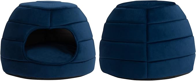 Hollypet Cat Bed for Indoor Cats - Cat Cave Bed, 2 in 1 Cat House, Cat Tent with Removable Cushioned Pillow, Soft and Self Warming Kitten Beds, Cat Beds & Furniture, Puppy or Small Pet Bed, Blue Haze