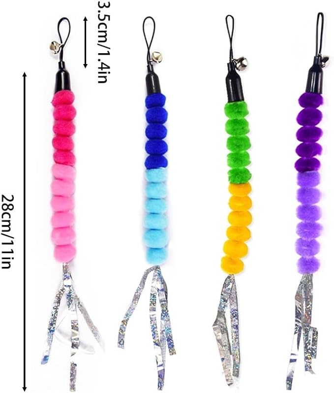 MiOYOOW 4PCS Cat Feather Toy Refills, Hanging Cat Fishing Pole Attachments Interactive Cat Teaser Toy Replacements for Cat Kitten Play Exercise