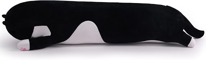 Cat Stuffed Animal Soft Plush Pillow Cute Cat Body Pillow, Long Stuffed Cat Plush Cat Stuffed Animal Toy Kitten Long Throw Pillow Gift for Kids Girlfriend(70CM,Black)