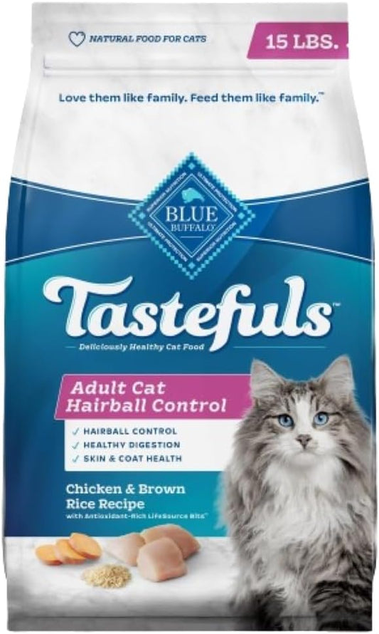 Blue Buffalo Tastefuls Hairball Control Natural Adult Dry Cat Food, Chicken, 15lb bag