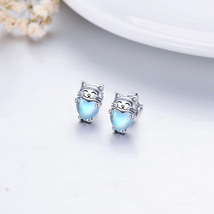 925 Sterling Silver Cat Earrings Cute Animal Kitten Stud Earrings cat Jewelry Gifts for Women Girls Hypoallergenic Earrings for Sensitive Ears