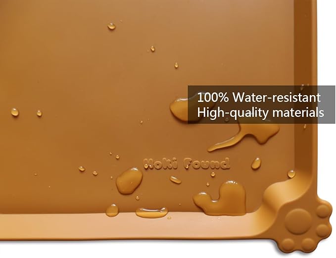 Hoki Found X-Large Silicone Pet Food Mats Tray - Non Slip Pet Dog Cat Bowl Mats Placemat - Dog Pet Cat Feeding Mat - Waterproof Dog Cat Food Mats -Pet Water Mats for Carpet - Butterscotch