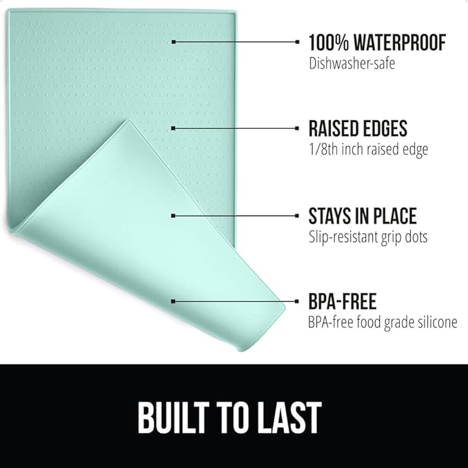 GORILLA GRIP 100% Waterproof Raised Edge BPA Free Silicone Pet Feeding Mat, Dog Cat Food Mats Contain Spills Protects Floors, Placemats for Cats and Dogs Water Bowl, Pets Accessories 28x18 Mint