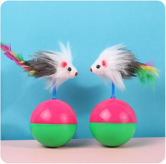 2 PCS Cat Mouse Toy Furry Tumbler Mouse Cat Toy Interactive Cat Stick Interactive Cat Mice Toys Interactive Cat Toy with Sound for Wee Kitten Hunting Exercising Eliminating Boredom for cat