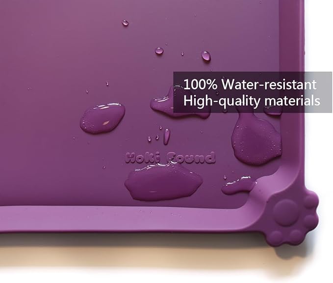 Hoki Found L Silicone Pet Food Mats Tray - Non Slip Pet Dog Cat Bowl Mats Placemat - Dog Pet Cat Feeding Mat - Waterproof Dog Cat Food Mats -Pet Water Mats for Carpet - Eggplant