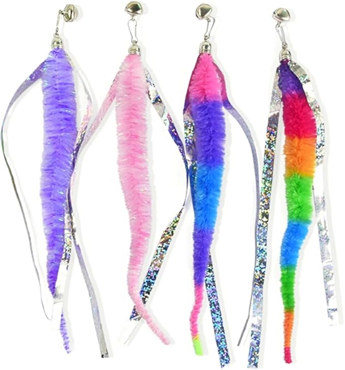 MiOYOOW 4PCS Cat Feather Toy Refills, Hanging Cat Fishing Pole Attachments Interactive Cat Teaser Toy Replacements for Cat Kitten Play Exercise