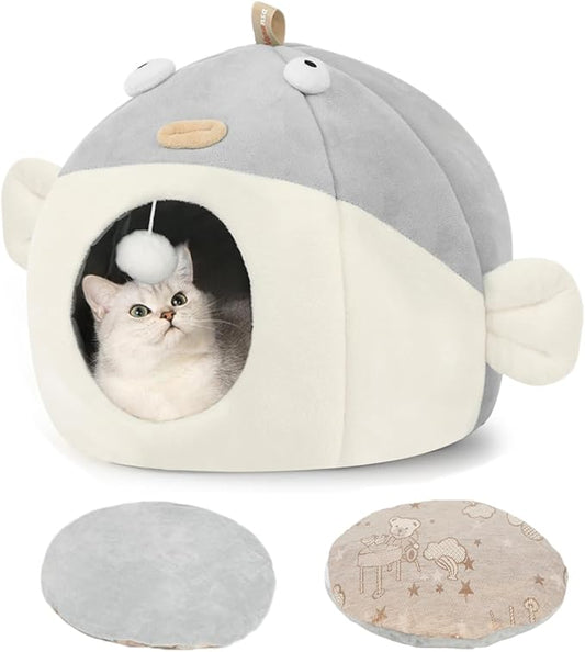 Vanansa Cat Bed for Indoor Cats, Soft Premium Pet Bed, No Deformation, Anti-Slip Bottom, Great Medium Cat Houses for Indoor Cats, Roomy Cat Tent for Indoor Cats 4-8LB, Light Grey, Medium (15" x 12")