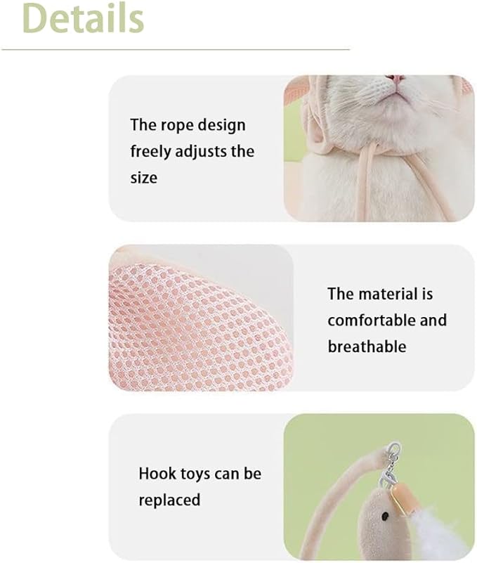 Head Mounted Cat Headgear Self Service Cat hat Feather Toy Cat Toys Interactive Cat Toys cat Head Adjustable Size (Grey Bigeye Fish)