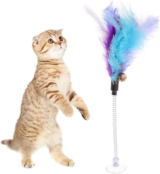 JJLFresheners 1Pc Random Color Cat Feather Stick Spring Suction Cup Pet Teaser Funny Interactive Wand Cat for Indoor Cats Interactive Mouse Cat Feather