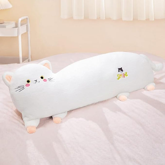 PEACH CAT 31.5" Long Cat Plush Pillow Cute Kitten Stuffed Animals Soft Plushies Toy Gifts for Kids White
