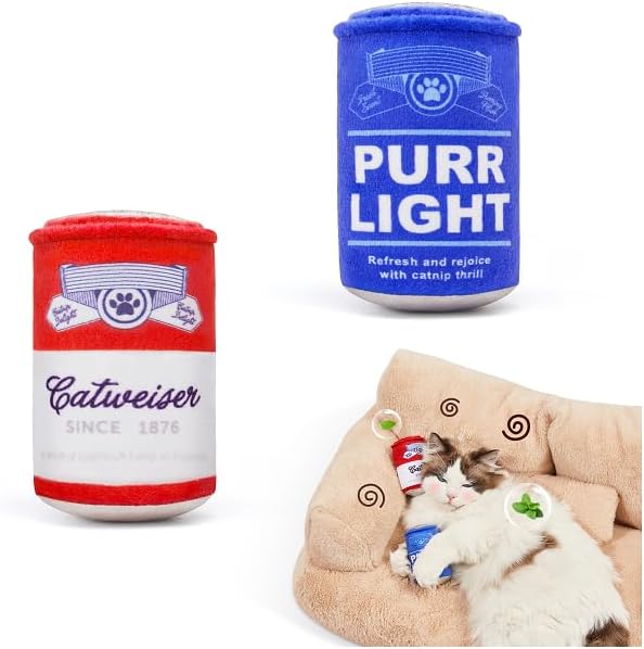 Potaroma Beer-Simulation Cat Toys 2Pcs Catnip Crinkly Sound Toy, Durable Kitten Bite Kicker Toys, Indoor Feline Exercise 4.0 Inches for All Breeds