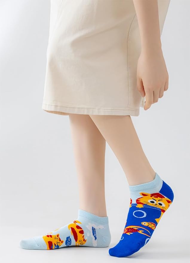 2 Pairs Funny Cartoon Animal Print Cotton Ankle Socks for Women Teens