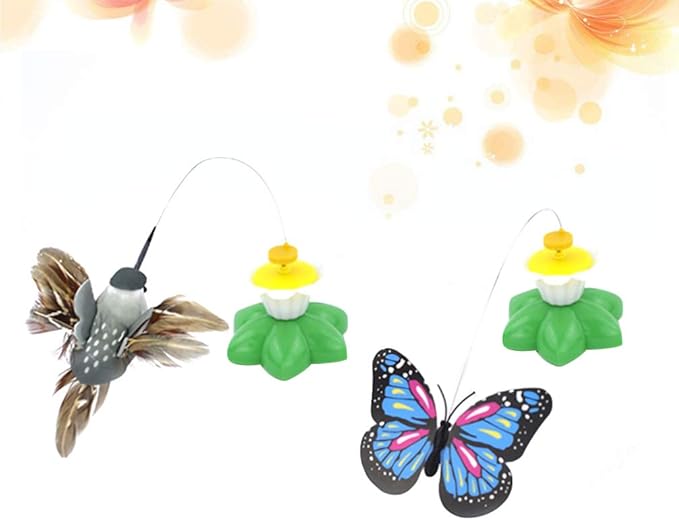 Ipetboom Pet Cat Toys 2 Pcs Automatic Interactive Kitten Toy, Cat Wand Toy Hummingbird Butterflies Cat Teaser Self Rotating Cat Toy Pet Teaser Stick for Cat Kitten