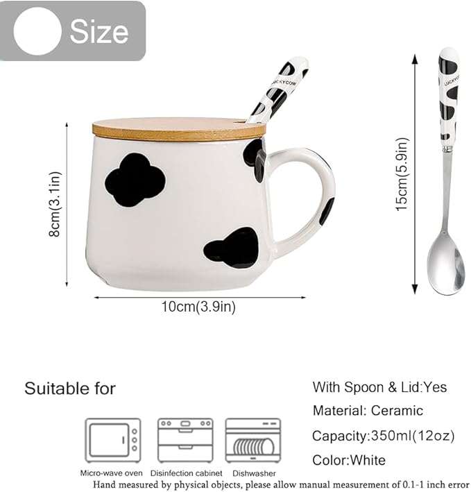 BigNoseDeer Cute Ceramic Cow Mug with 3D Cow Inside,Cow Print Coffee Mug,Cute Mugs with Lid Spoon,Cute Stuff Cool stuff Birthday Gifts Anime Gifts for Women Girlfrend Kids13oz
