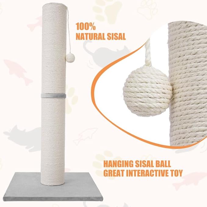 MumMarmot's Cat Scratching Post with Premium Sisal Rope 4.5 Inch Large Diameter Scratcher Post for Indoor Cats Beige（34 inch）
