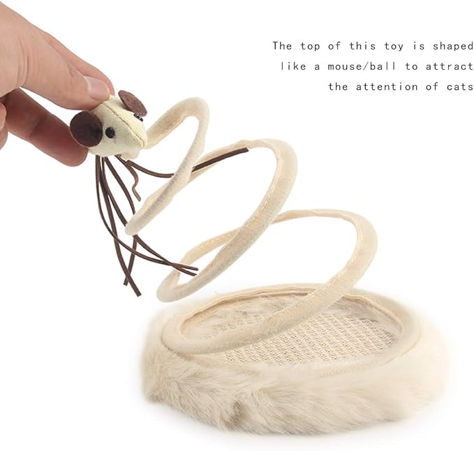 Andiker Interactive Cat Toy, Cat Plush Toy with Spiral Spring Plate and Funny Ball or Mouse Interactive Stainless Steel Spring Rotating Cat Creative Toy to Kill time and Keep Fit (Fish)
