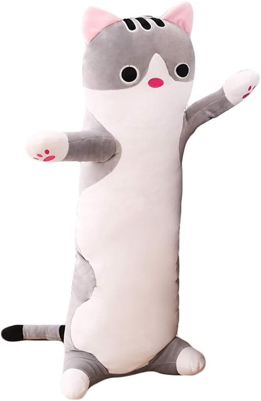 Long Cat Plush Pillow, Cat Stuffed Animals Body Pillow Cute Kitten Plush Hugging Pillow Toy Gifts for Kids (Gray, 19.68 inch)