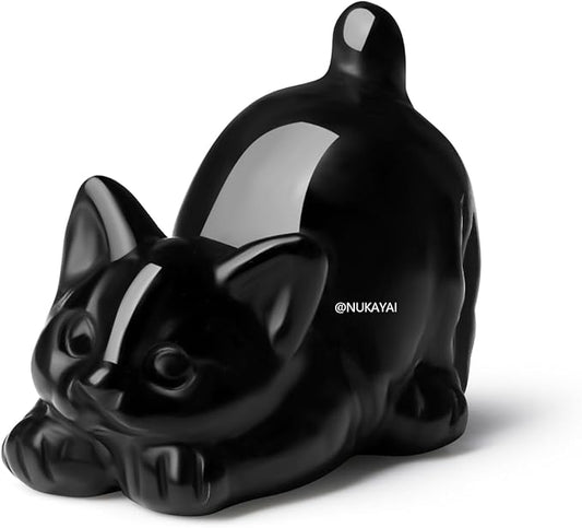 Black Obsidian Cat Statue Crystals and Healing Stones Carved Room Home Decor Figurines for Office Lazy Sculpture Stone Crystal Cute Art Decoration Gemstones Gifts for Cat Lovers Women Teacher