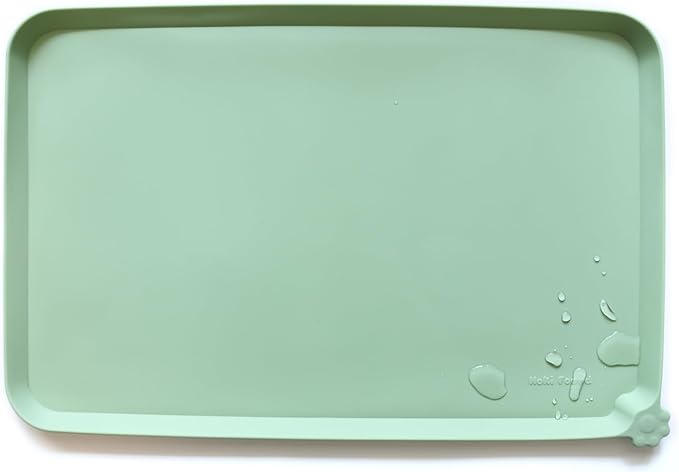 Hoki Found Silicone Non Slip Pet Food Mats - Bowl Placemat for Dogs Cats - Waterproof for Carpet - Jade